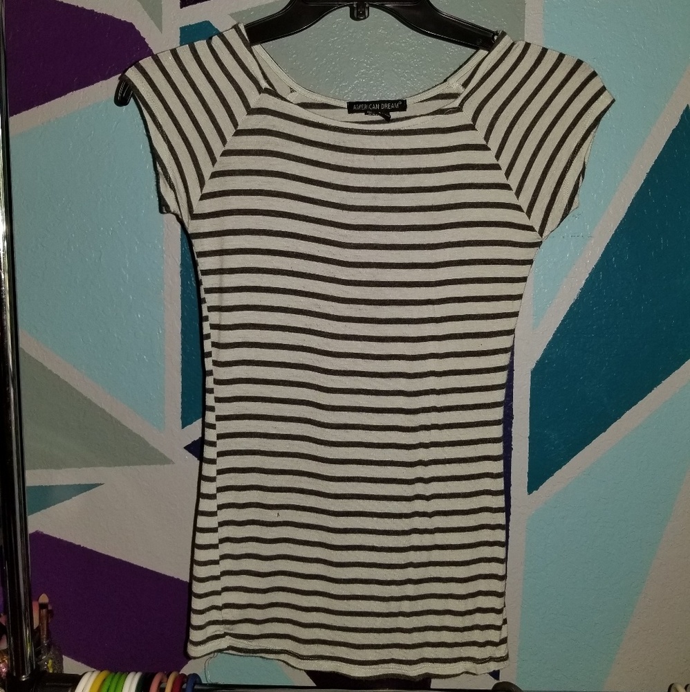 A flattering blue and dark grey shirt